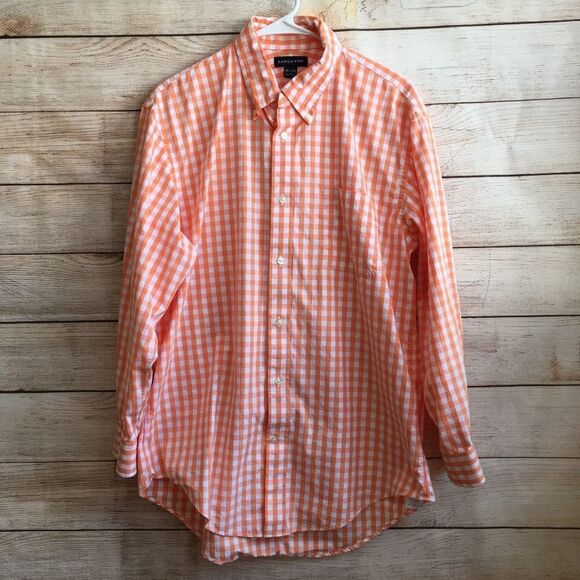 LANDS END SHIRT IN ORANGE AND WHITE GINGHAM - Picture 1 of 5